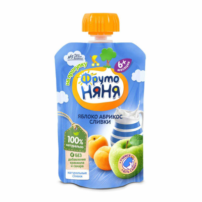 Пюре из яблок и абрикосов со сливками и сахаром 90г ФрутоНяня 6154